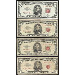 Lot of (4) 1963 $5 Legal Tender Notes