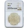 Image 1 : 1922 $1 Peace Silver Dollar Coin NGC MS63