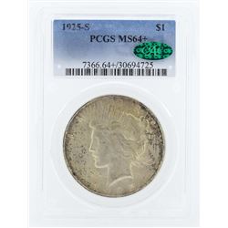 1925-S $1 Peace Silver Dollar Coin PCGS MS64+ CAC