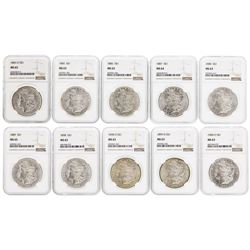 Lot of (10) Assorted $1 Morgan Silver Dollar Coins NGC MS63 & MS64