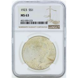 1923 $1 Peace Silver Dollar Coin NGC MS63