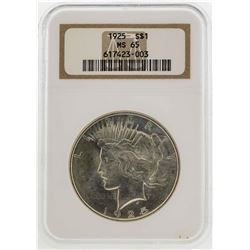 1925 $1 Peace Silver Dollar Coin NGC MS65