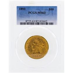 1893 $10 Liberty Head Eagle Gold Coin PCGS MS63