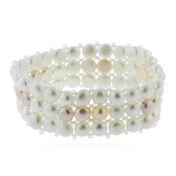 Unique Fashion 3 Row Cultured White Pearl Bracelet