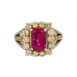 14KT Two Tone Gold 2.77ct Rubellite and Diamond Ring