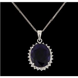 14KT White Gold 13.43ctw Sapphire and Diamond Pendant With Chain