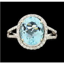 14KT White Gold 5.00ctw Aquamarine and Diamond Ring