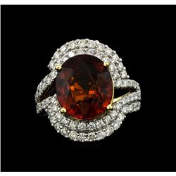 14KT Yellow Gold 7.50ct Malaya Garnet and Diamond Ring