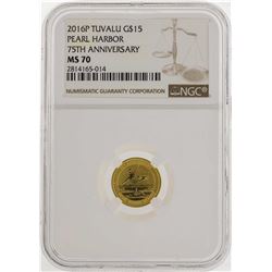 2016P Tuvalu $15 Pearl Harbor Gold Coin 75th Anniversary NGC MS70