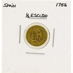 1756 Ferdinand VI Spanish 1/2 Escudos Gold Coin