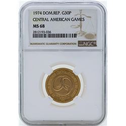 1974 Dominican Republic 30 Pesos Central American Games Gold Coin NGC MS68