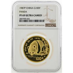 1987P China 100 Yuan Panda Gold Coin NGC PF69 Ultra Cameo