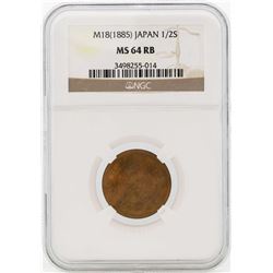 M18(1885) Japan 1/2 Sen Copper Coin NGC MS64RB