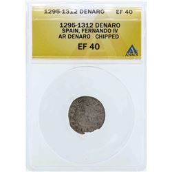 1295-1312 Spain Denaro Coin ANACS EF40