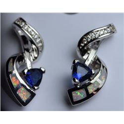 Natural London Blue Topaz & Opal Earrings