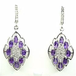 Natural Marquise Purple Amethyst White Topaz Earrings