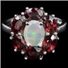 Image 1 : Natural White Opal and Rhodolite Garnet Ring
