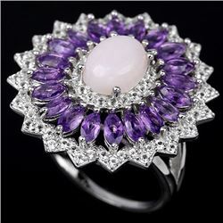 Natural Pink Opal & Amethyst Ring