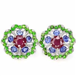 Natural RUBY SAPPHIRE & CHROME DIOPSIDE Earrings