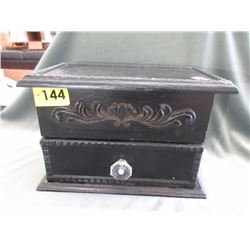 Wooden Jewelry Box & Contents