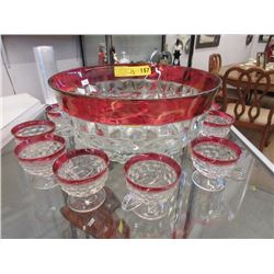 Vintage Large Pressed Glass Punch Bowl Set