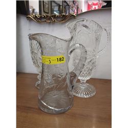2 Crystal & 1 Etched Glass Jug