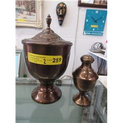 2 Brass Urns with Screw Tops
