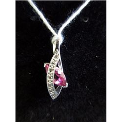 10KT White Gold Pink Topaz & Diamond Pendant