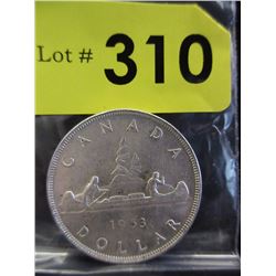 80% Silver 1953 Canada One Dollar Silver Coin