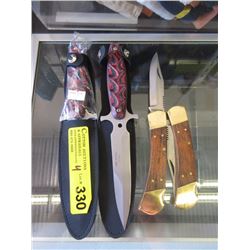 2 New Folding Knives & Two 5" Daggers