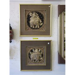 2 Framed Asian 2D Fabric Art