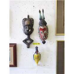 3 Carved African Wall Masks
