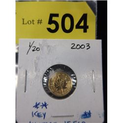 .9999 Gold 2003 CDA 1/20 Ounze Maple Leaf Coin