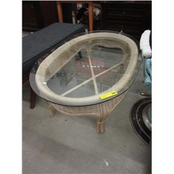Oval Bamboo & Wicker Glass Top Coffee Table
