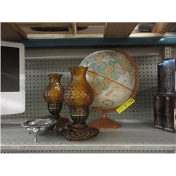 12" Globe, 2 Electric Lamps & Butter Dish