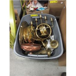 Tote of Brass & Copper Household Decoratives