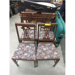 4 Vintage Wood Chairs with Upholstered Seats