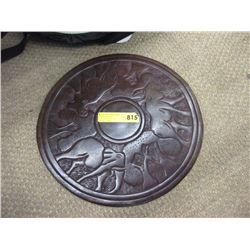 Round Carved Wood Plaque of Elephants