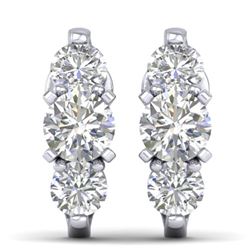 2 CTW Certified VS/SI Diamond 3 Stone Stud Earrings 14K White Gold - REF-230F4M - 30477