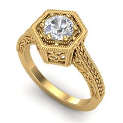 0.77 CTW VS/SI Diamond Art Deco Ring 18K Yellow Gold - REF-218F2M - 36898