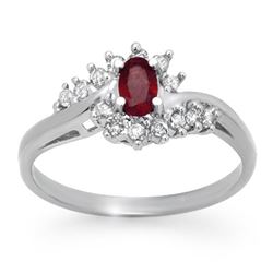 0.45 CTW Ruby & Diamond Ring 18K White Gold - REF-36W9H - 12416