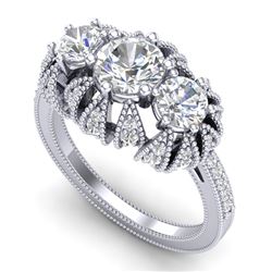 2.26 CTW VS/SI Diamond Art Deco Micro Pave 3 Stone Ring Band 18K White Gold - REF-345M5F - 37001