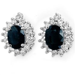 3.87 CTW Blue Sapphire & Diamond Earrings 14K White Gold - REF-65N6Y - 14298