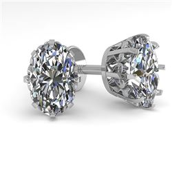 1.0 CTW VS/SI Oval Cut Diamond Stud Solitaire Earrings 18K White Gold - REF-156R4K - 35670