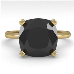 6.0 CTW Cushion Black Diamond Engagement Designer Ring 14K Yellow Gold - REF-142W2H - 38489