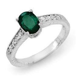 1.63 CTW Emerald & Diamond Ring 14K White Gold - REF-39X6T - 13613