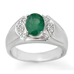 2.15 CTW Emerald & Diamond Mens Ring 10K White Gold - REF-49F3M - 13413