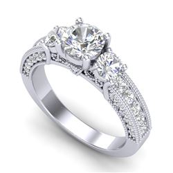 2.07 CTW VS/SI Diamond Solitaire Art Deco 3 Stone Ring 18K White Gold - REF-327H3W - 37016