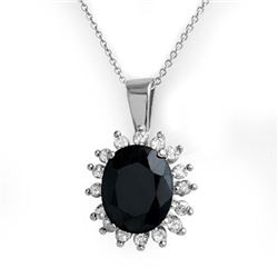 5.20 CTW Blue Sapphire & Diamond Pendant 14K White Gold - REF-87X3T - 12764