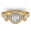 1.25 CTW Certified VS/SI Diamond Art Deco 3 Stone Micro Halo Ring 14K Yellow Gold - REF-134H5W - 303